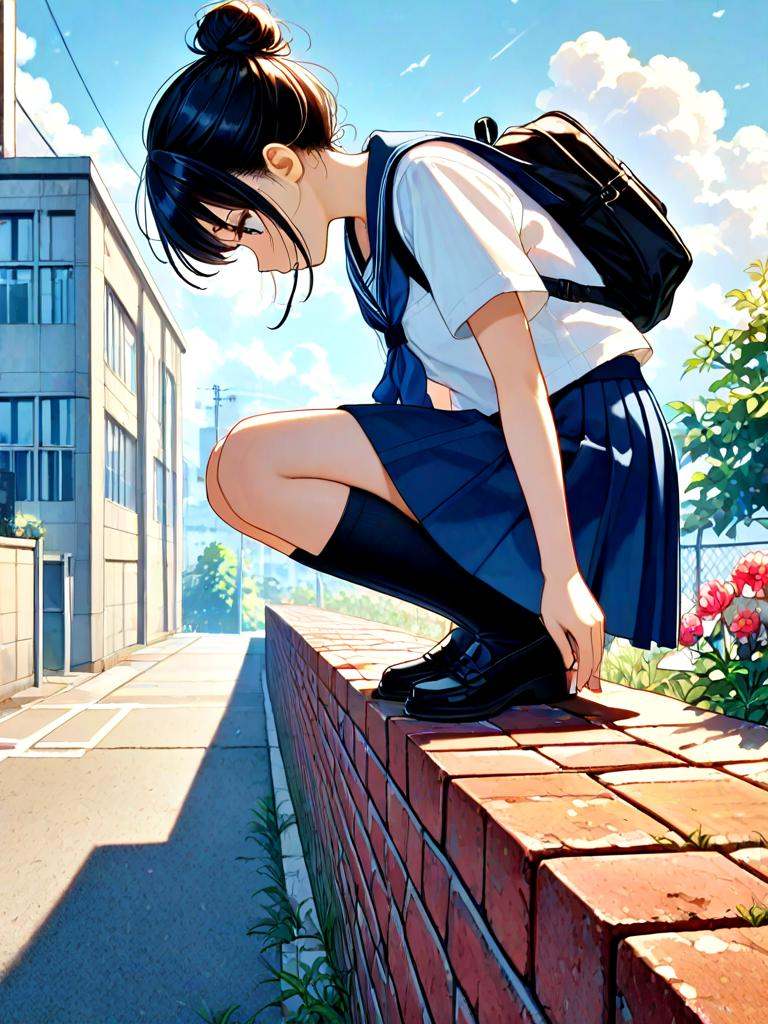 squatting on wall,  1girl,  solo on Tensor.Art