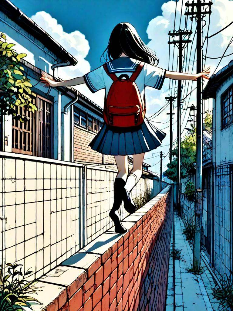 standing on wall,  standing on one leg,  1girl on Tensor.Art