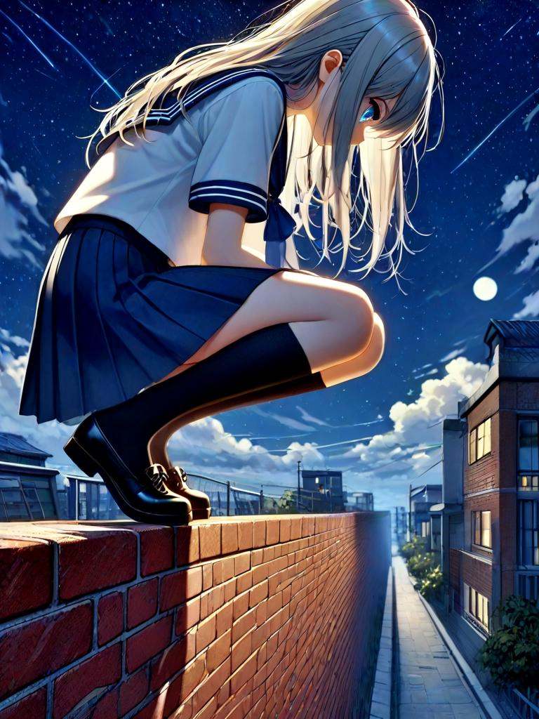 squatting on wall,  1girl,  solo on Tensor.Art