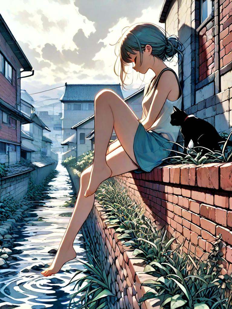 lying on wall,  on back,  foot dangle on Tensor.Art