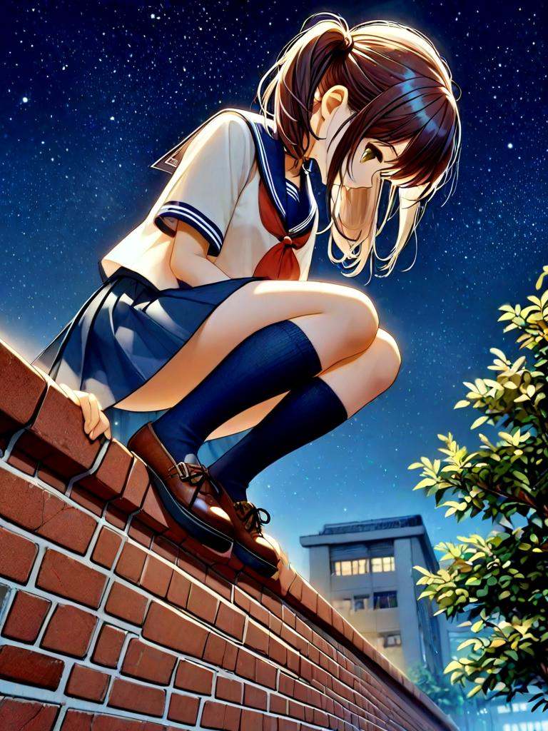 squatting on wall,  1girl,  solo on Tensor.Art