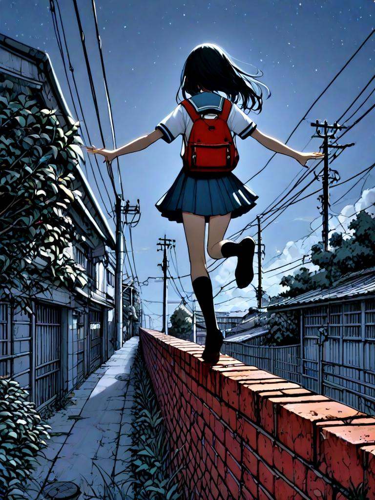 standing on wall,  standing on one leg,  1girl on Tensor.Art