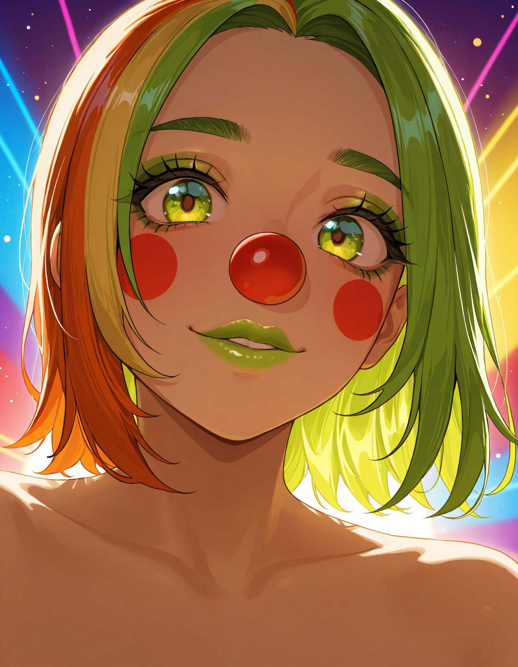 hazelnut eyes,  lime green lipstick,  multicolored hair on Tensor.Art