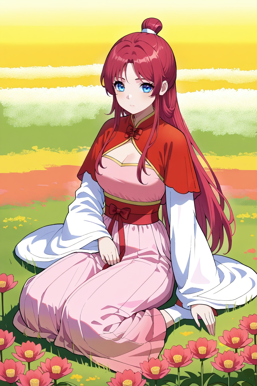 flower field,  flower field,  Sit on the ground on Tensor.Art