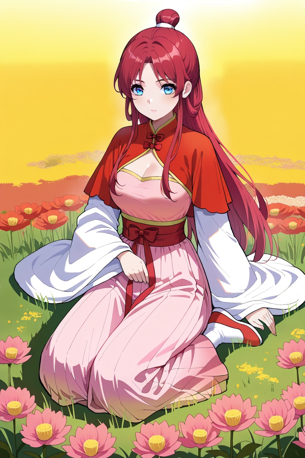 flower field,  flower field,  Sit on the ground on Tensor.Art