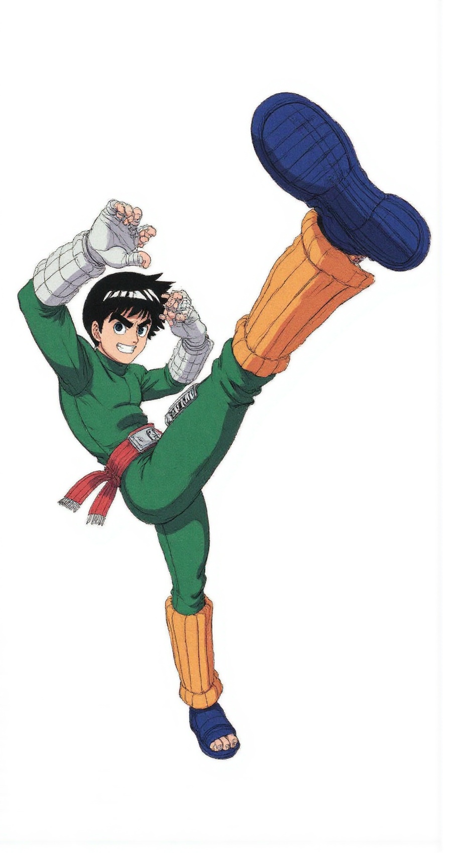 kickstyle,  rocklee,  anime martial artist performing a high spinning kick on Tensor.Art