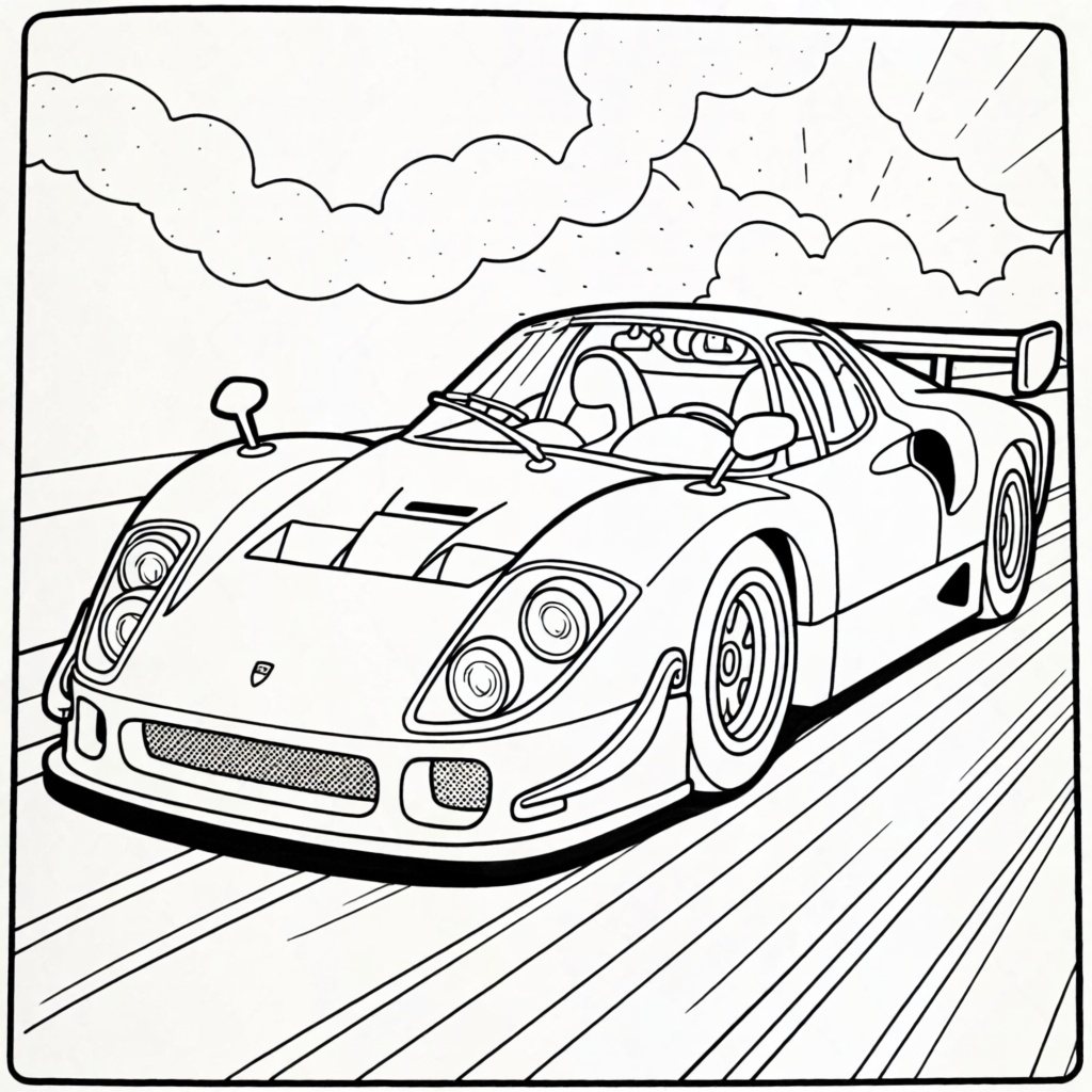 C0l0r,  coloring book page,  classic sports car with aerodynamic body and wheels on Tensor.Art