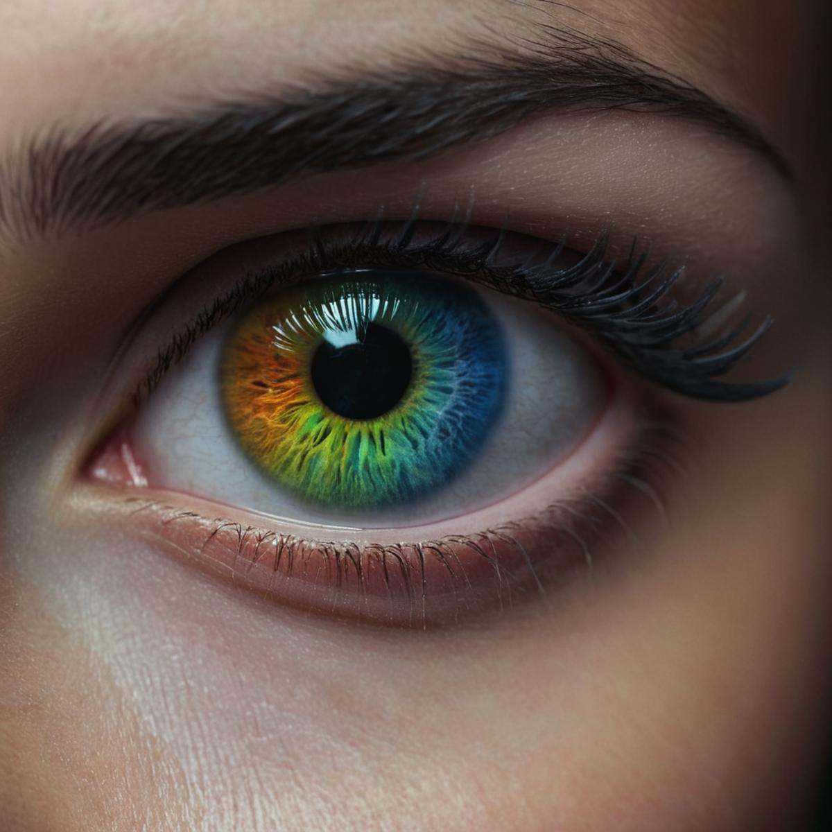 cinematic film still of In perfect eye style a photo of a rainbow sclera eyes of a close up of a person's eye with a rainb...
