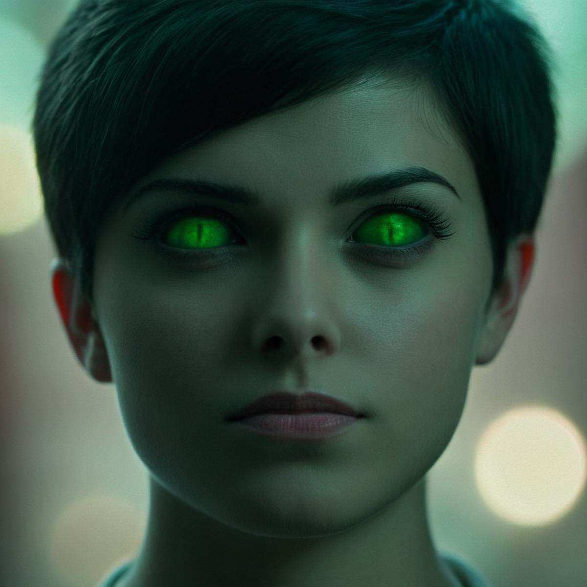 cinematic film still of In perfect eye style a photo of a cat sclera eyes of a woman with green eyes and long lashes,  sha...