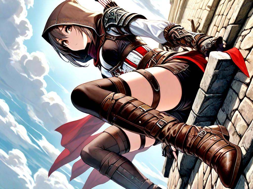 leap of faith,  sitting on ledge,  1girl on Tensor.Art