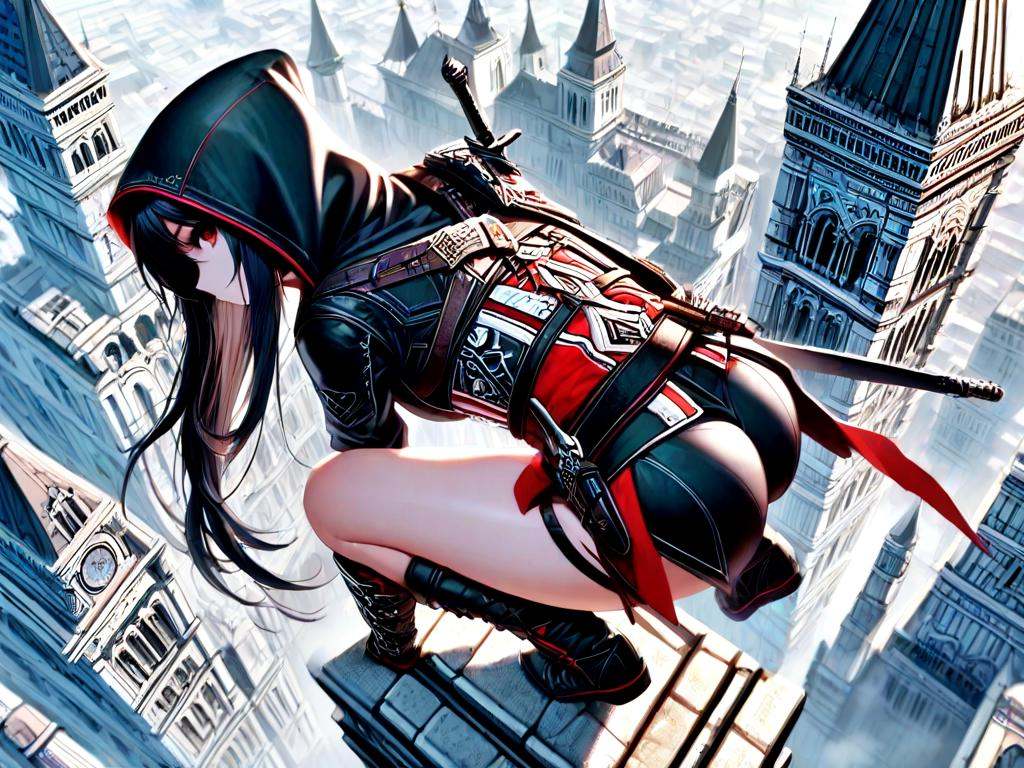 leap of faith,  all fours on ledge,  1girl on Tensor.Art
