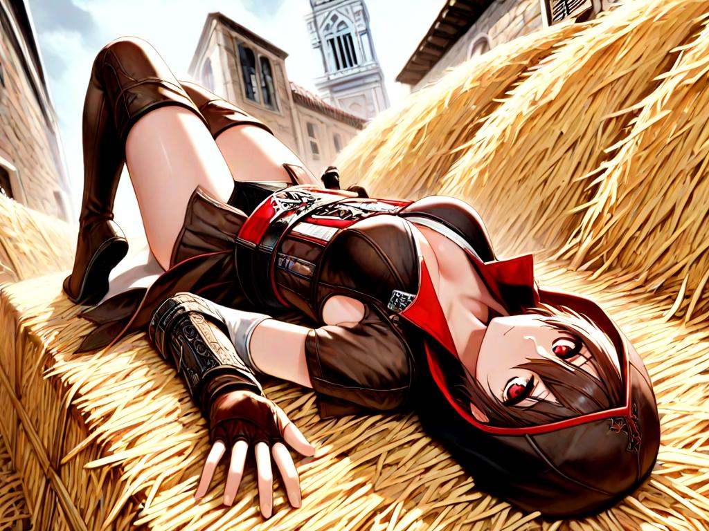 leap of faith,  lying on hay,  1girl on Tensor.Art