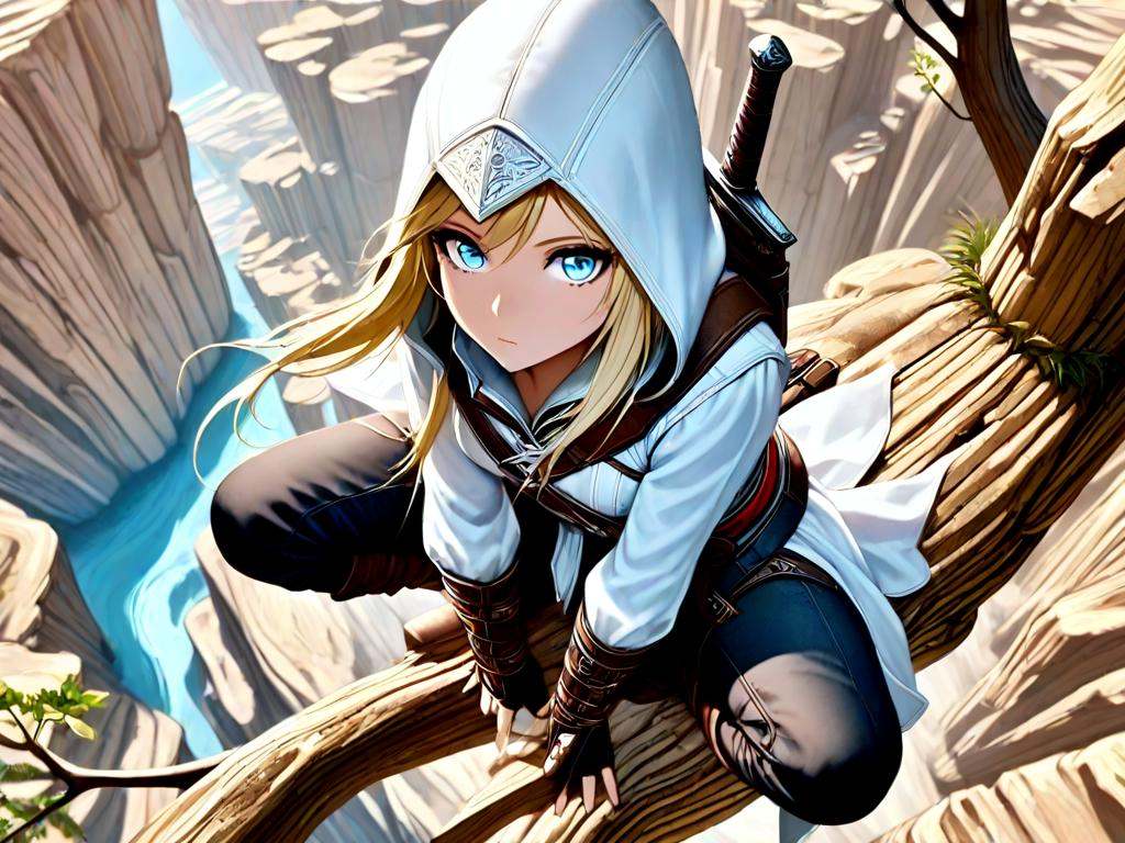 leap of faith,  squatting on branch,  1girl on Tensor.Art