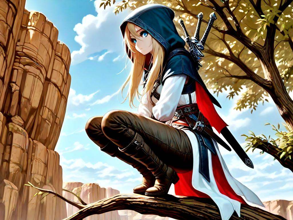 leap of faith,  squatting on branch,  1girl on Tensor.Art