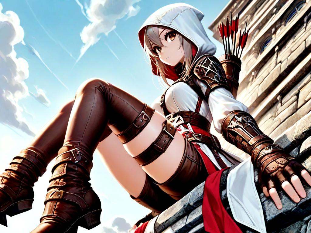 leap of faith,  sitting on ledge,  1girl on Tensor.Art