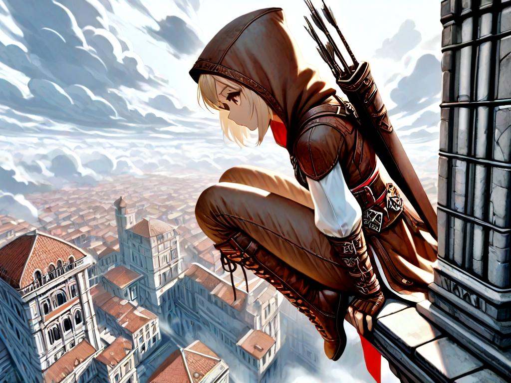 leap of faith,  sitting on ledge,  1girl on Tensor.Art