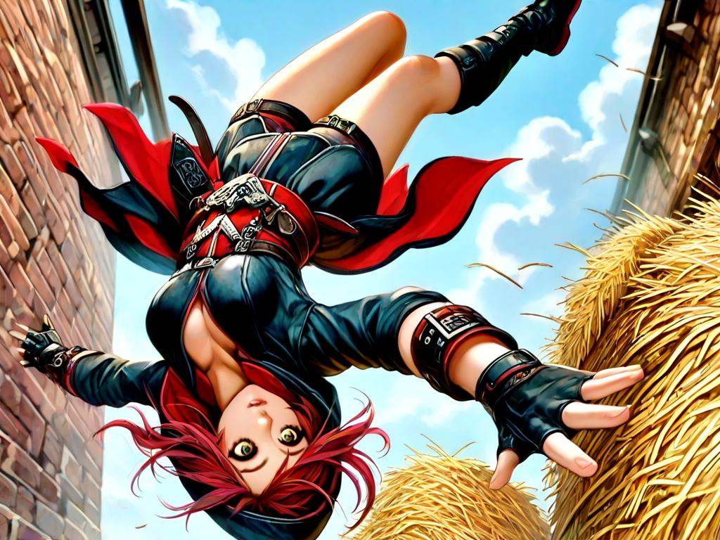 leap of faith,  upside-down,  falling on hay on Tensor.Art