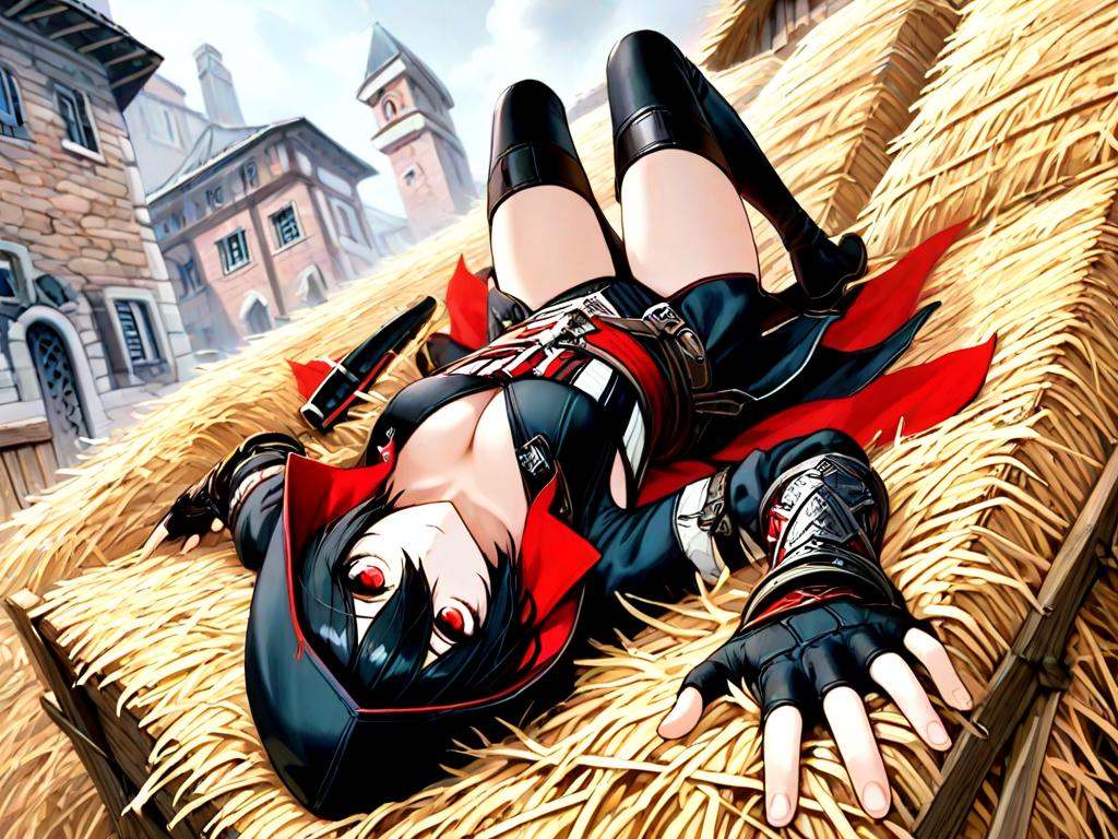 leap of faith,  lying on hay,  1girl on Tensor.Art