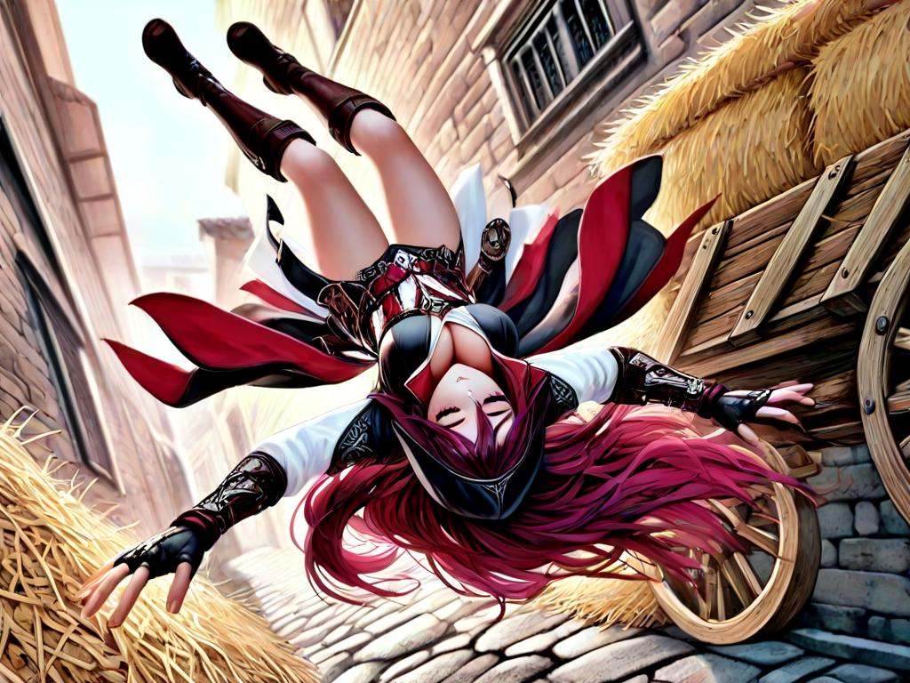leap of faith,  falling on hay,  1girl on Tensor.Art