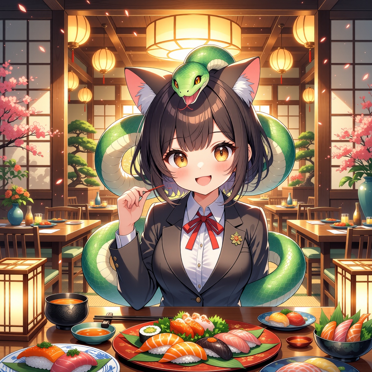 anime character girl wearing a business suits with necktie,  Anime Moe Art Style,  cute anime girl on Tensor.Art