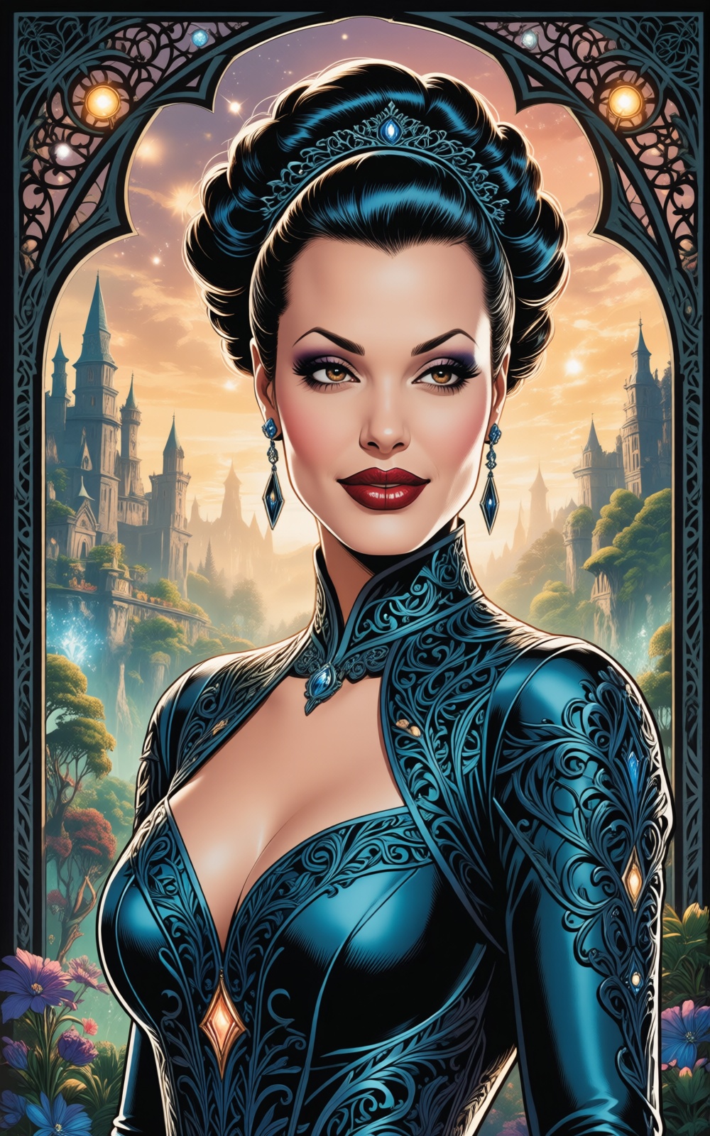 Phantom Lady,  comic character of Phantom Lady looks like a happy and beautiful woman,  upper body portrait on Tensor.Art