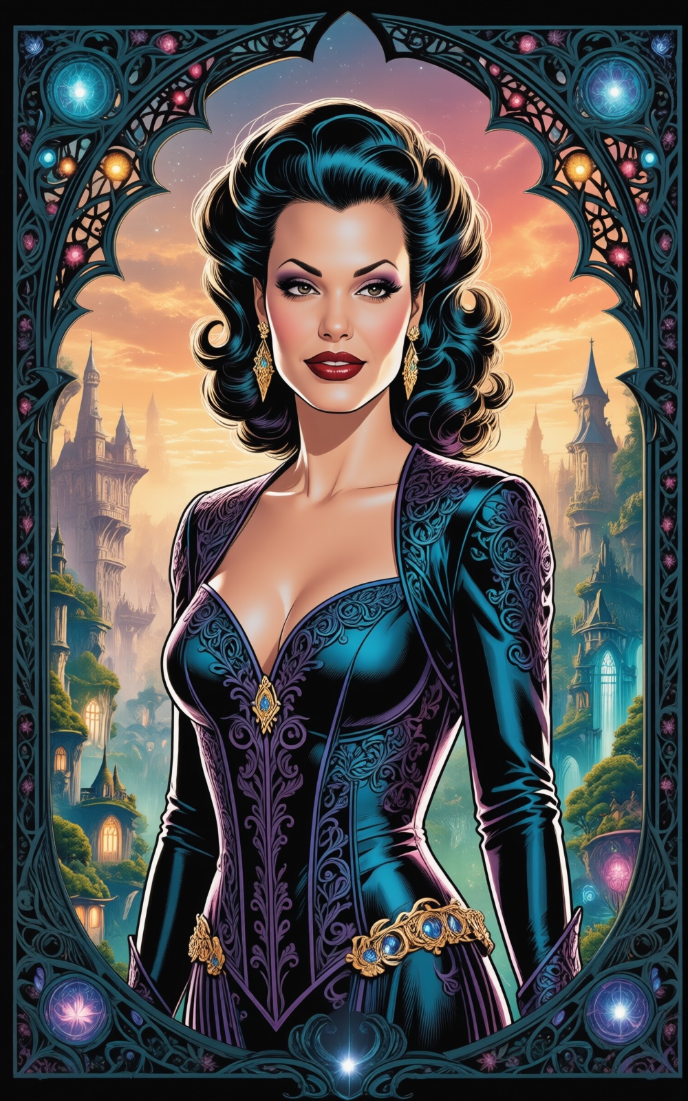 Phantom Lady,  comic character of Phantom Lady looks like a happy and beautiful woman,  upper body portrait on Tensor.Art