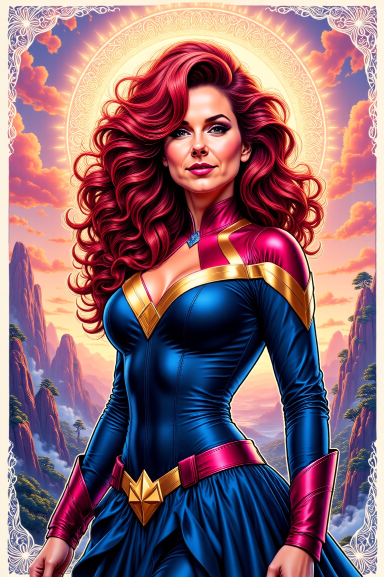 Jean Grey,  comic character of Jean Grey looks like a happy and beautiful woman,  upper body portrait on Tensor.Art