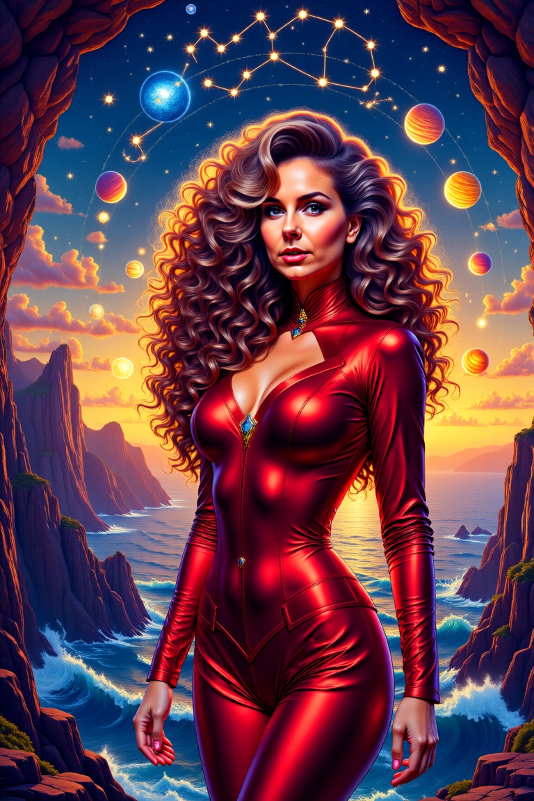 This image is a digitally created artwork that combines elements of fantasy and science fiction. The art style is highly s...