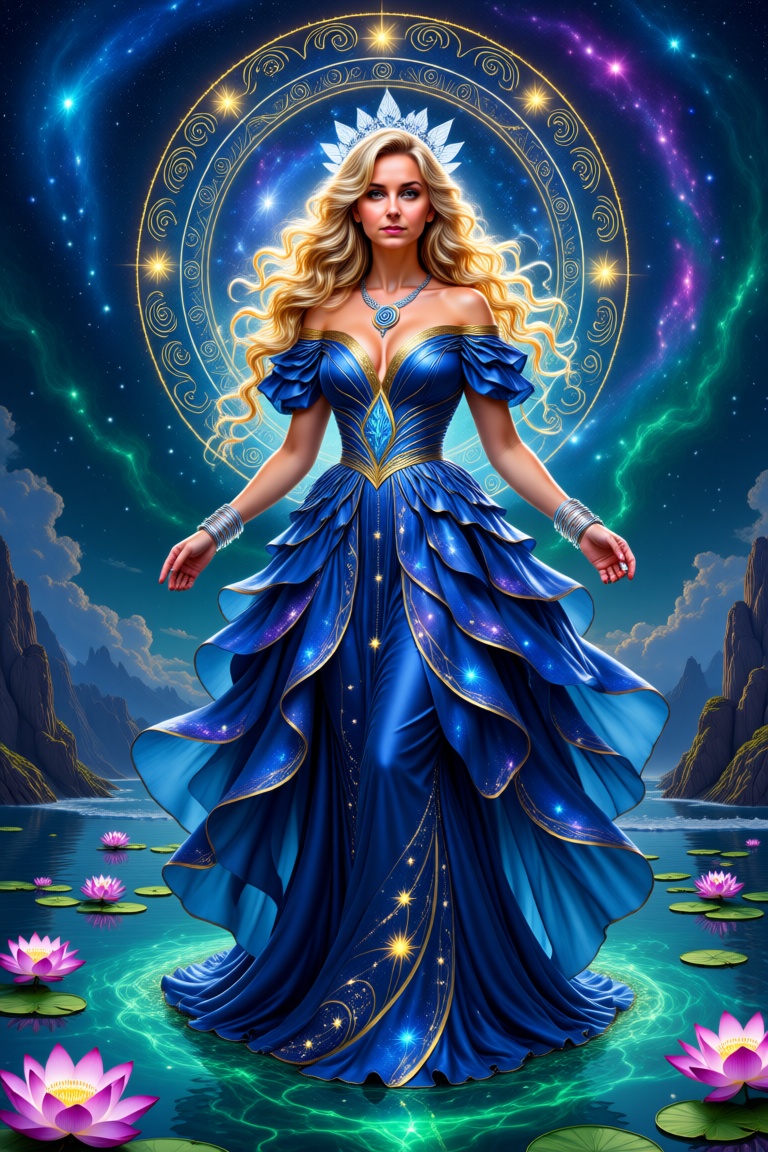 Digital painting,  ultra-detailed and radiant. A soulful,  luminous avatar named Kira Verus stands serene and powerful in...