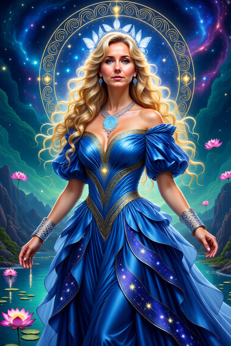 Digital painting,  ultra-detailed and radiant. A soulful,  luminous avatar named Kira Verus stands serene and powerful in...