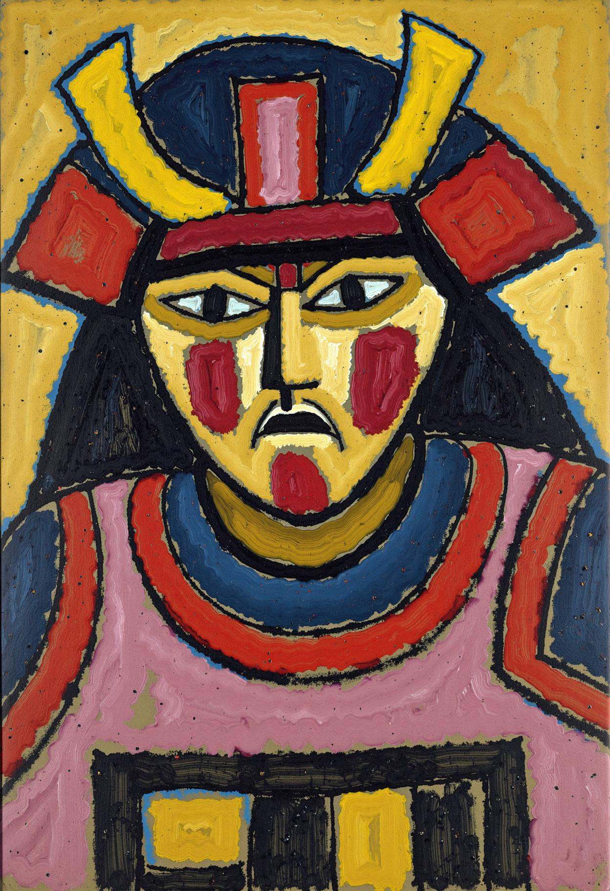 jwlnsk,  powerful samurai warrior in stylized abstract armor,  geometric layering of red on Tensor.Art