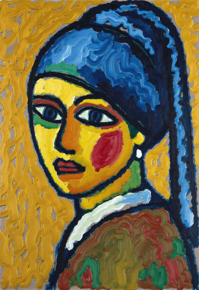 jwlnsk,  stylized portrait of The Girl with a Pearl Earring,  simplified geometry on Tensor.Art