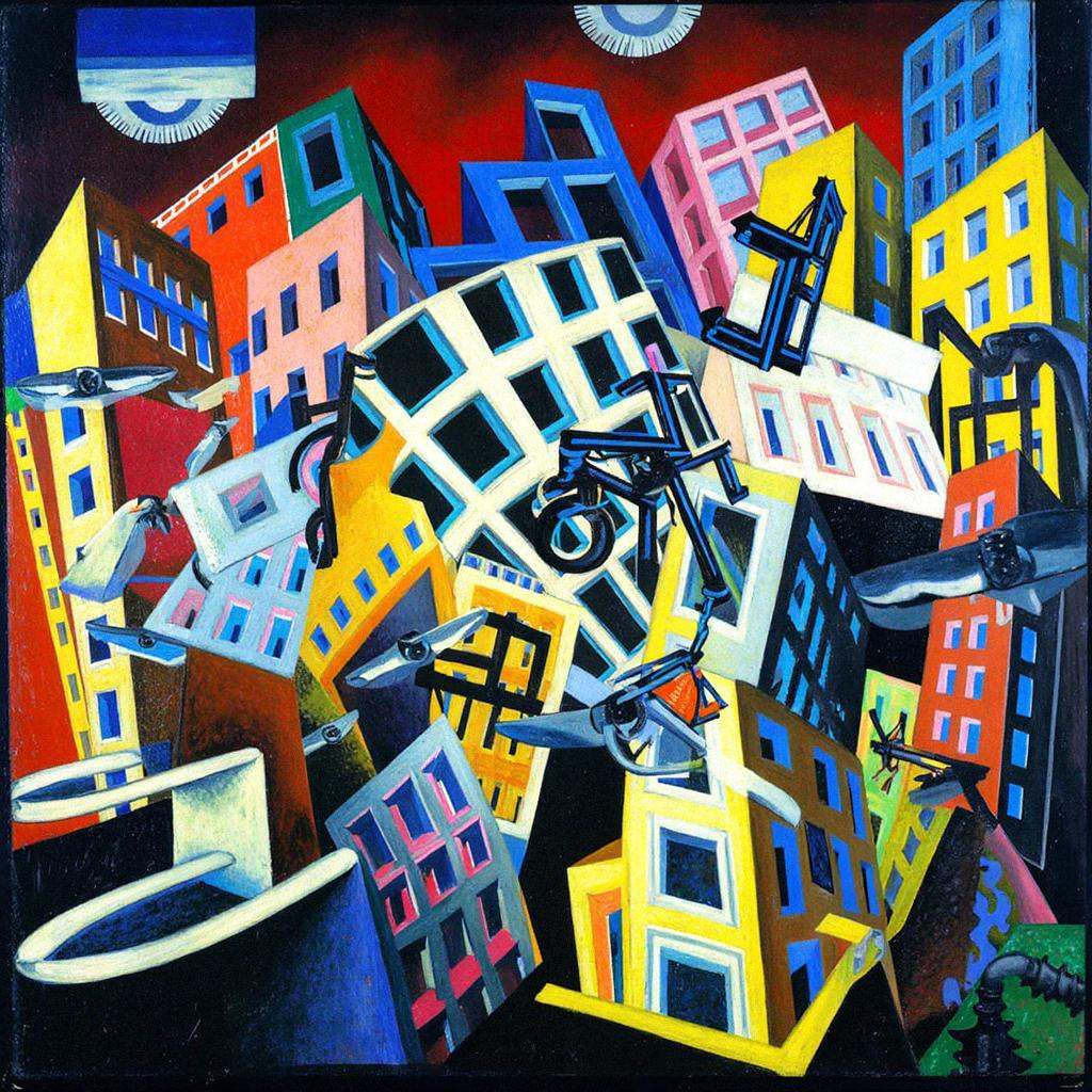 dynms,  a chaotic cityscape,  fragmented architecture on Tensor.Art