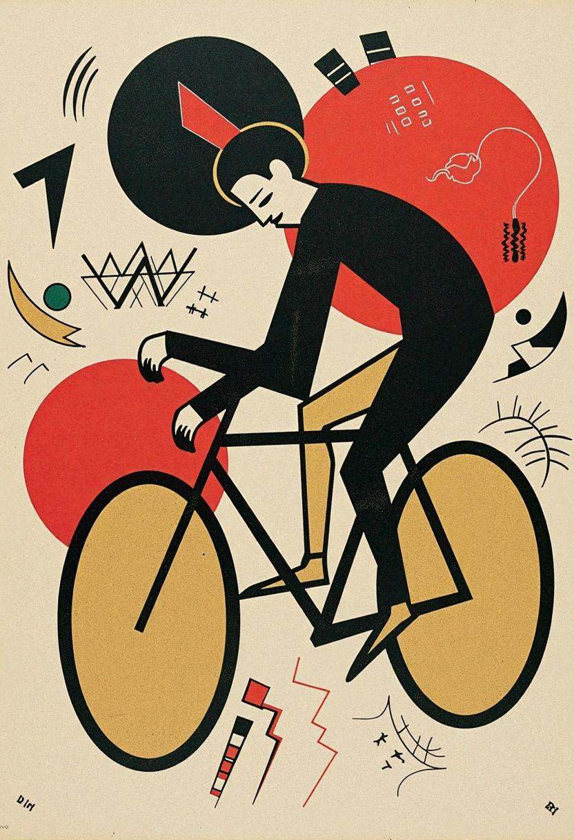 kndsk,  a cyclist reduced to pure geometric motion,  his figure segmented into bold angular blocks on Tensor.Art