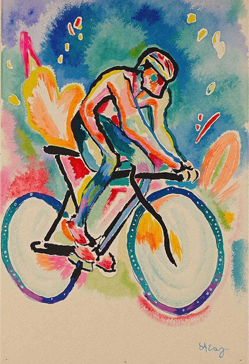 kndsk,  a cyclist racing through a storm of swirling color,  motion streaks trailing behind like liquid echoes on Tensor.Art
