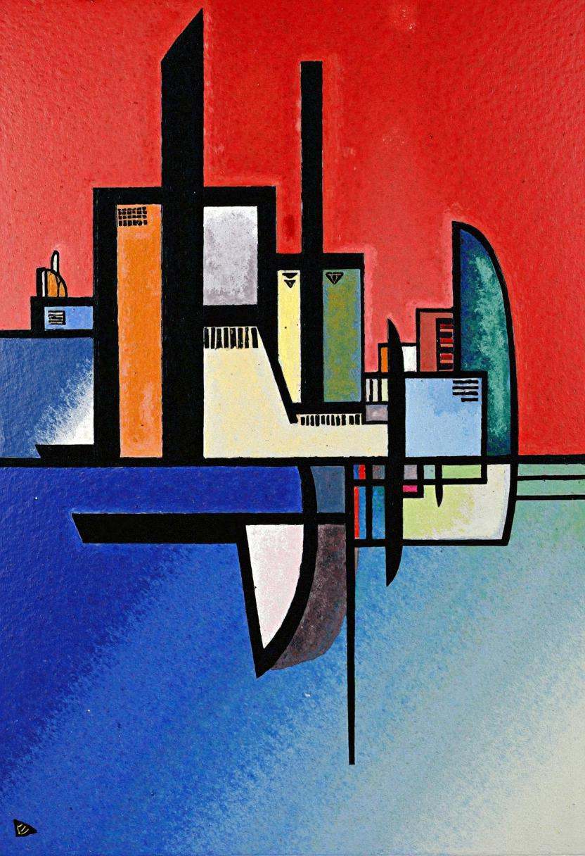 kndsk,  a city skyline transformed into sharp intersecting rectangles,  stacked geometric blocks representing skyscrapers...