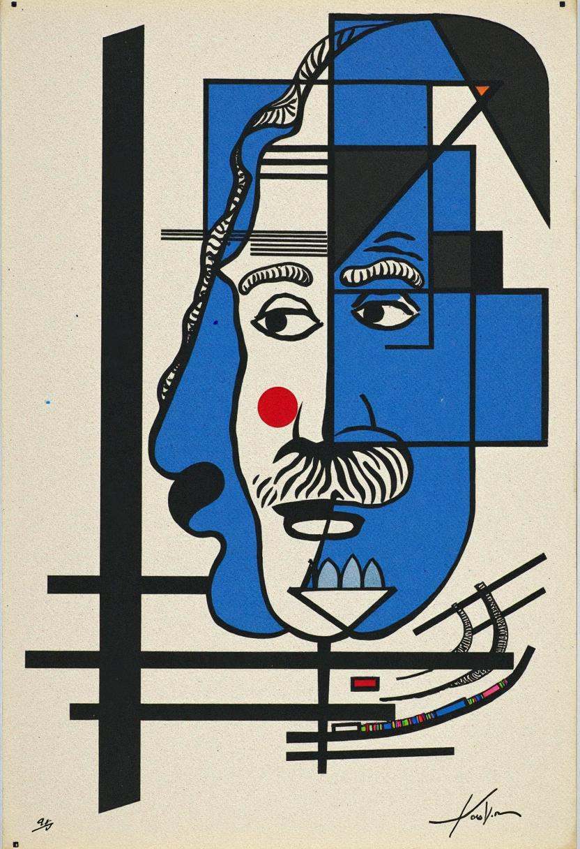 kndsk,  Albert Einstein reconstructed as a geometric abstraction,  sharp angular features fragmented into bold planes of b...