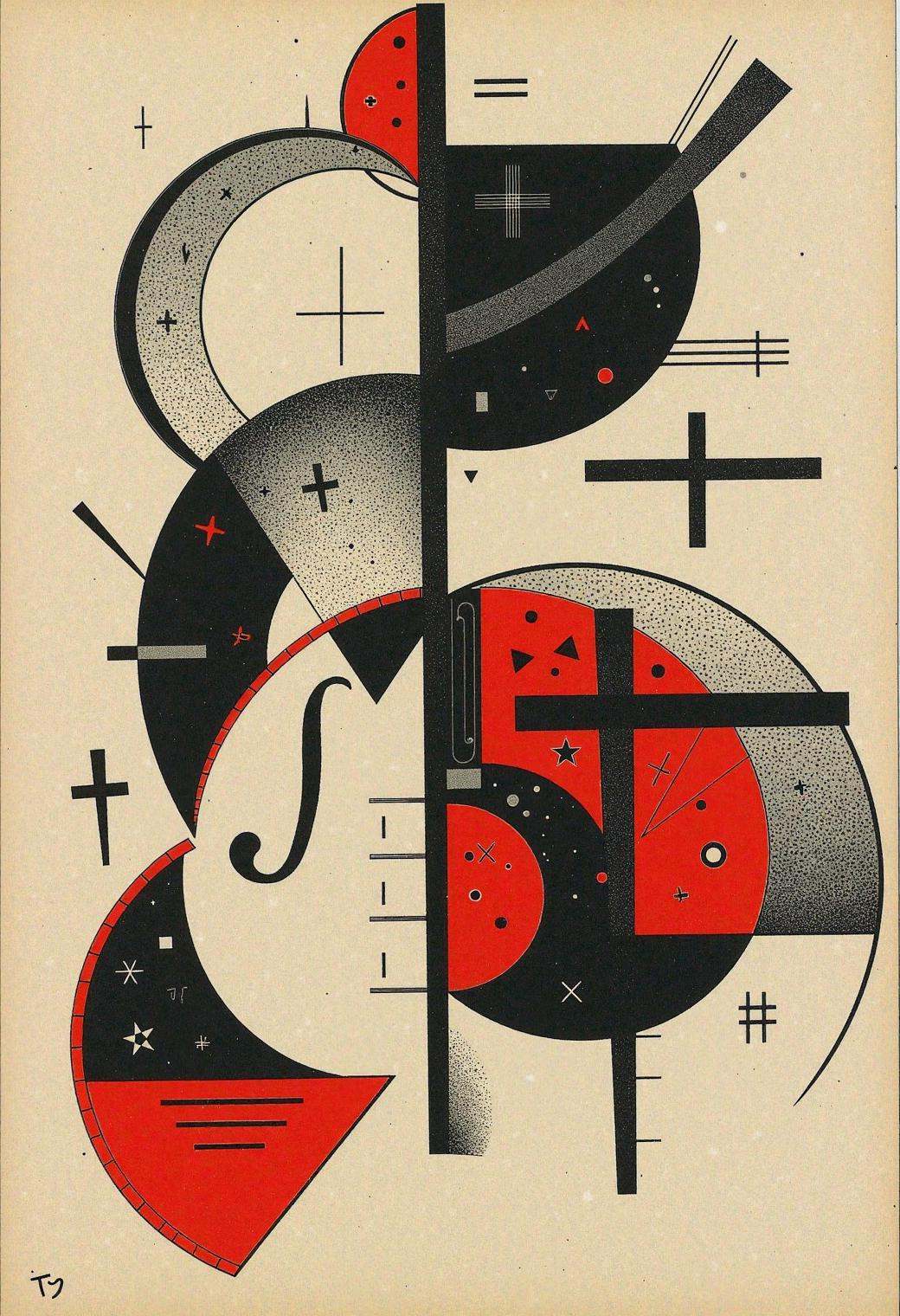 kndsk,  a violin fragmented into sharp angular shapes,  its curves reduced to intersecting triangles on Tensor.Art