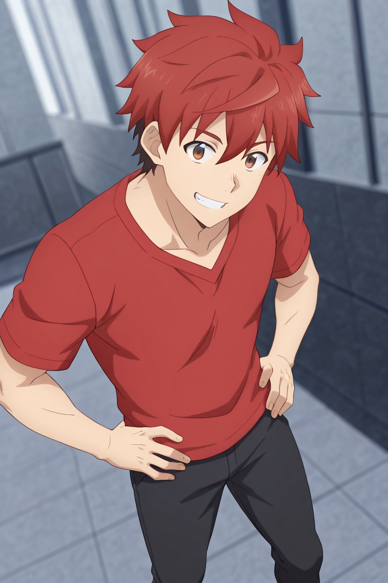 anime screencap,  enettou-1male focus,  red_enettou_hair on Tensor.Art
