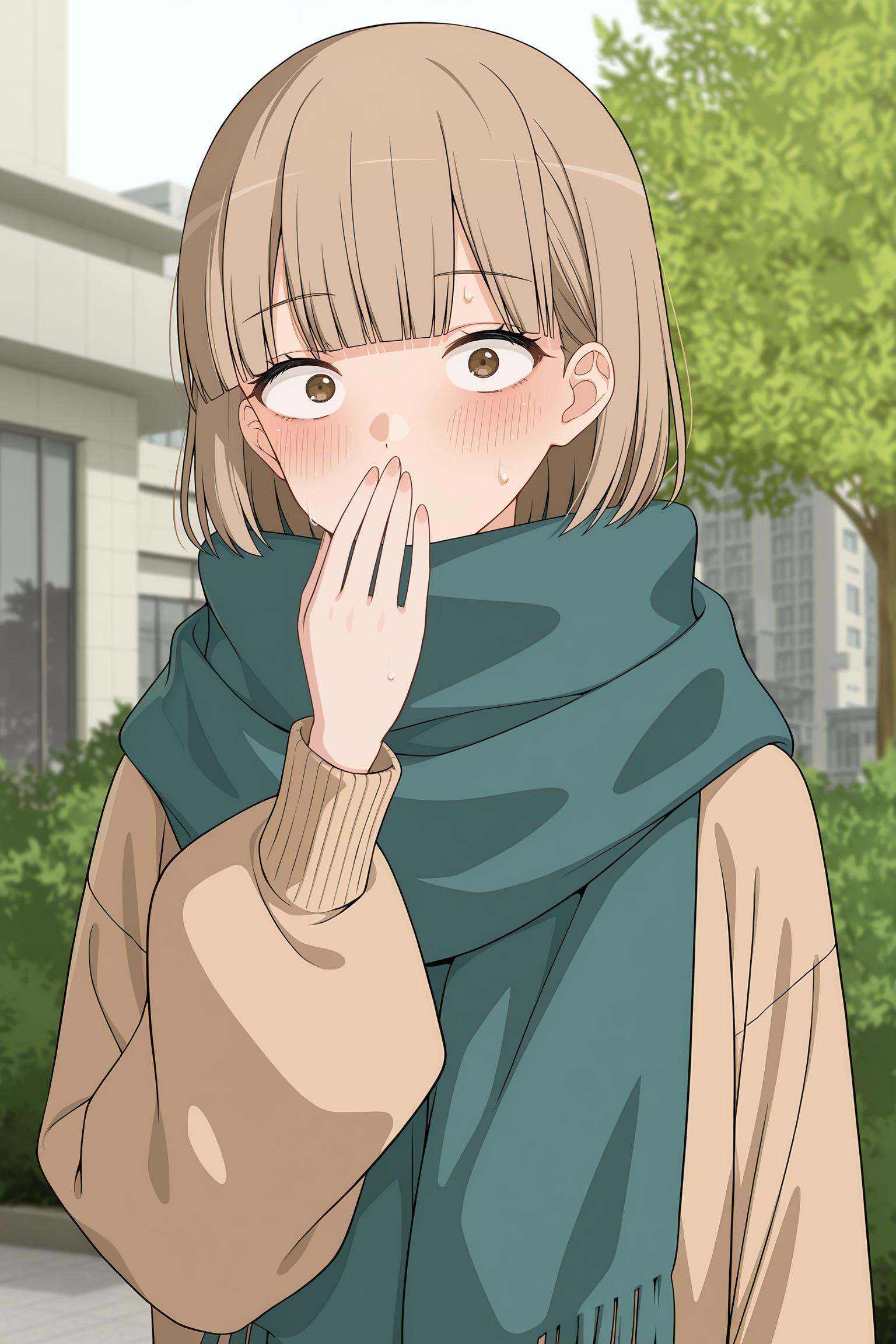 Suzuka Itou,  scarf,  covering own mouth on Tensor.Art