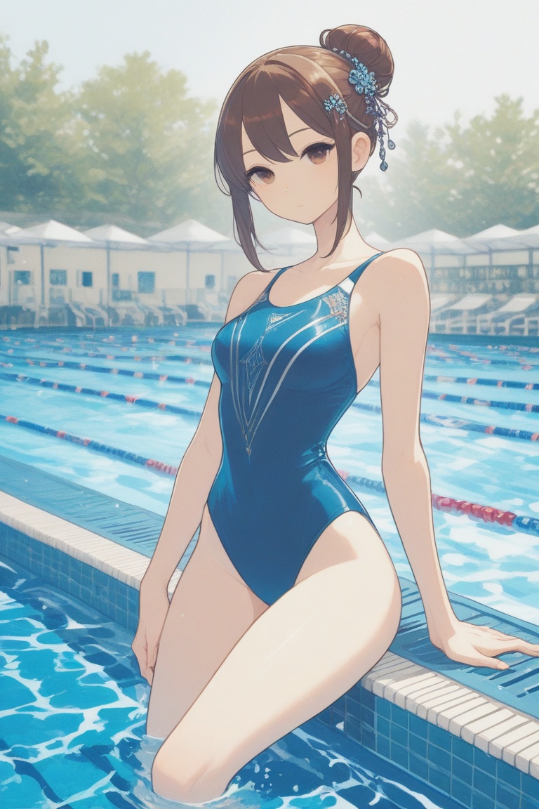 swimsuitgirl,  1girl,  pool side on Tensor.Art