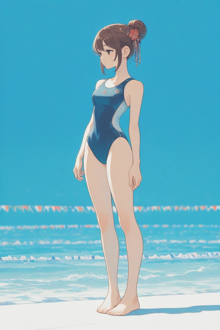swimsuitgirl,  solo,  brown hair on Tensor.Art