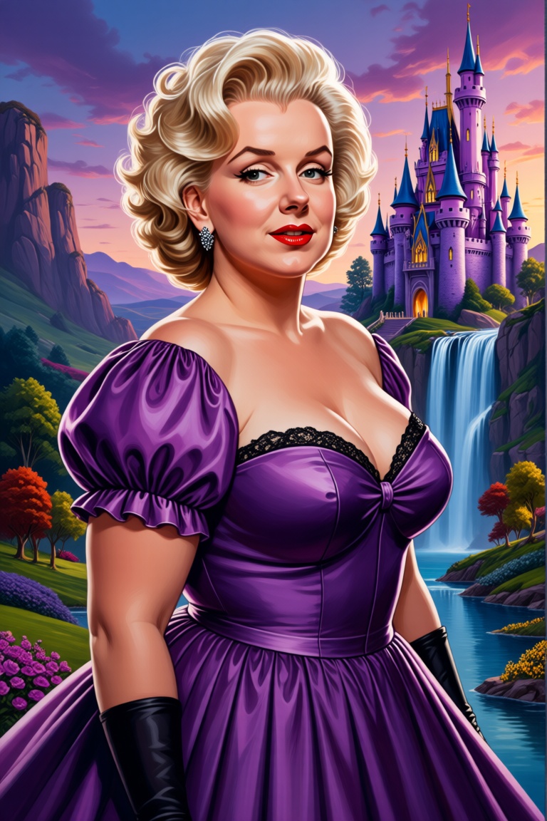 Marilyn Monroe transformed into a Seductress cartoon in Artgerm painting style,  clear eyes,  funny cartoon on Tensor.Art
