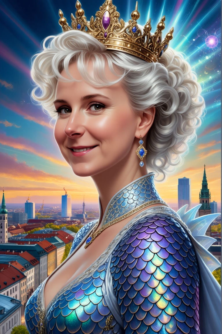 Vivien Wulf as Queen,  a painting portrait of Artgerm of Vivien Wulf as Queen of Germany,  white blonde wavy hairstyle on...