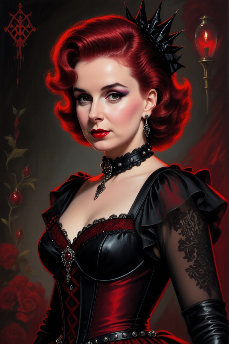 Grace Kelly in punk-gothic style,  punk-Gothic makeup,  punk-gothic dress on Tensor.Art