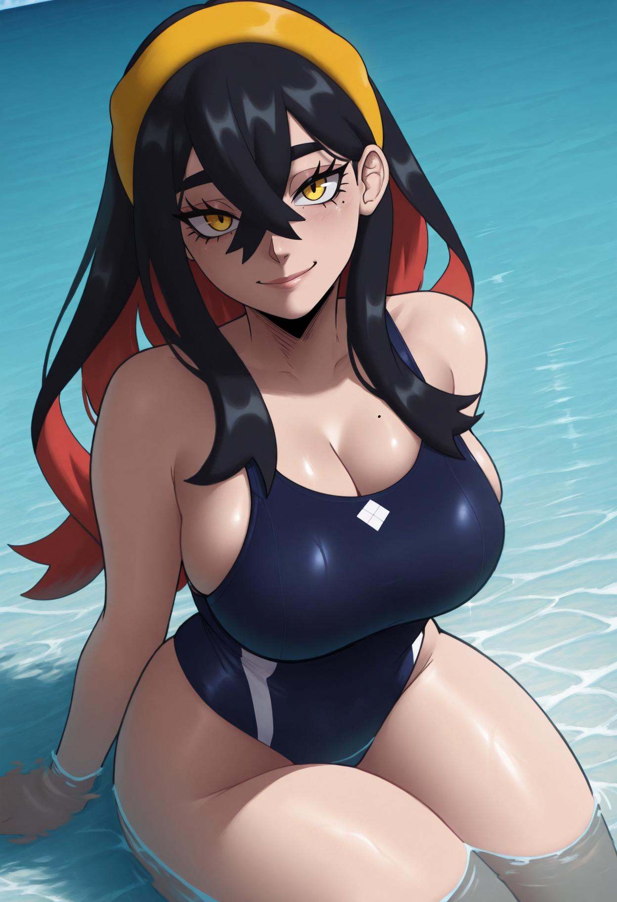 1girl,  solo,  blue one-piece swimsuit on Tensor.Art