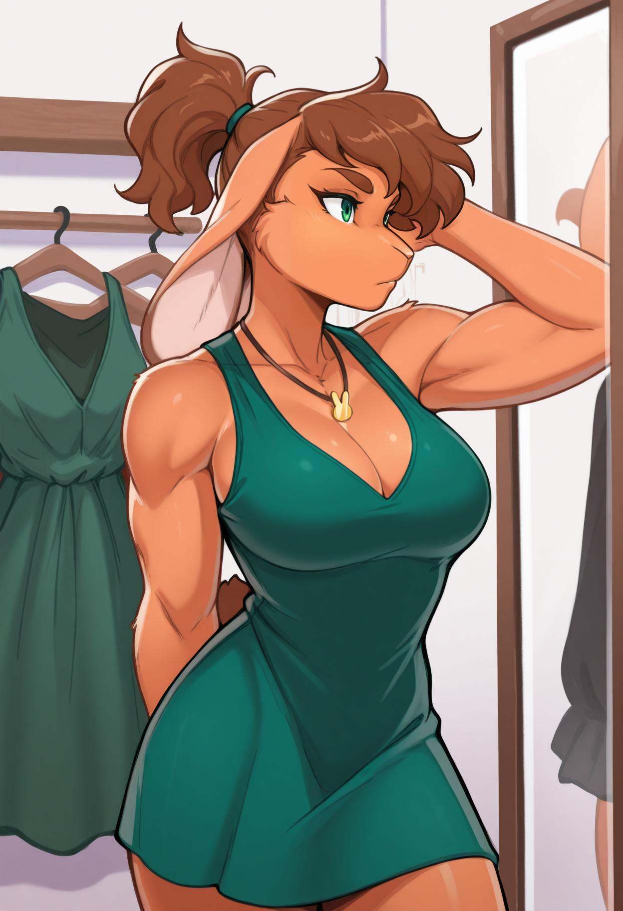 1girl,  solo,  green dress on Tensor.Art