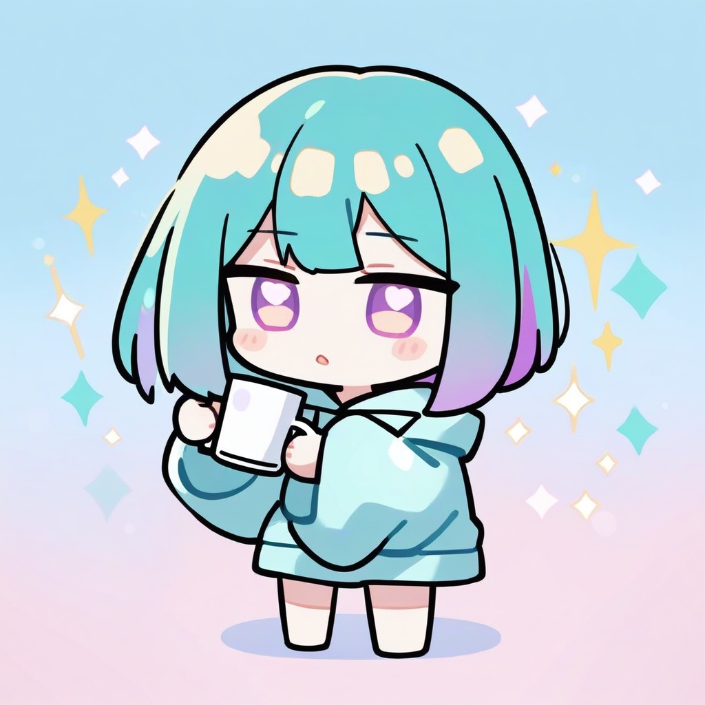 1girl,  chibi,  teal hair bob cut on Tensor.Art