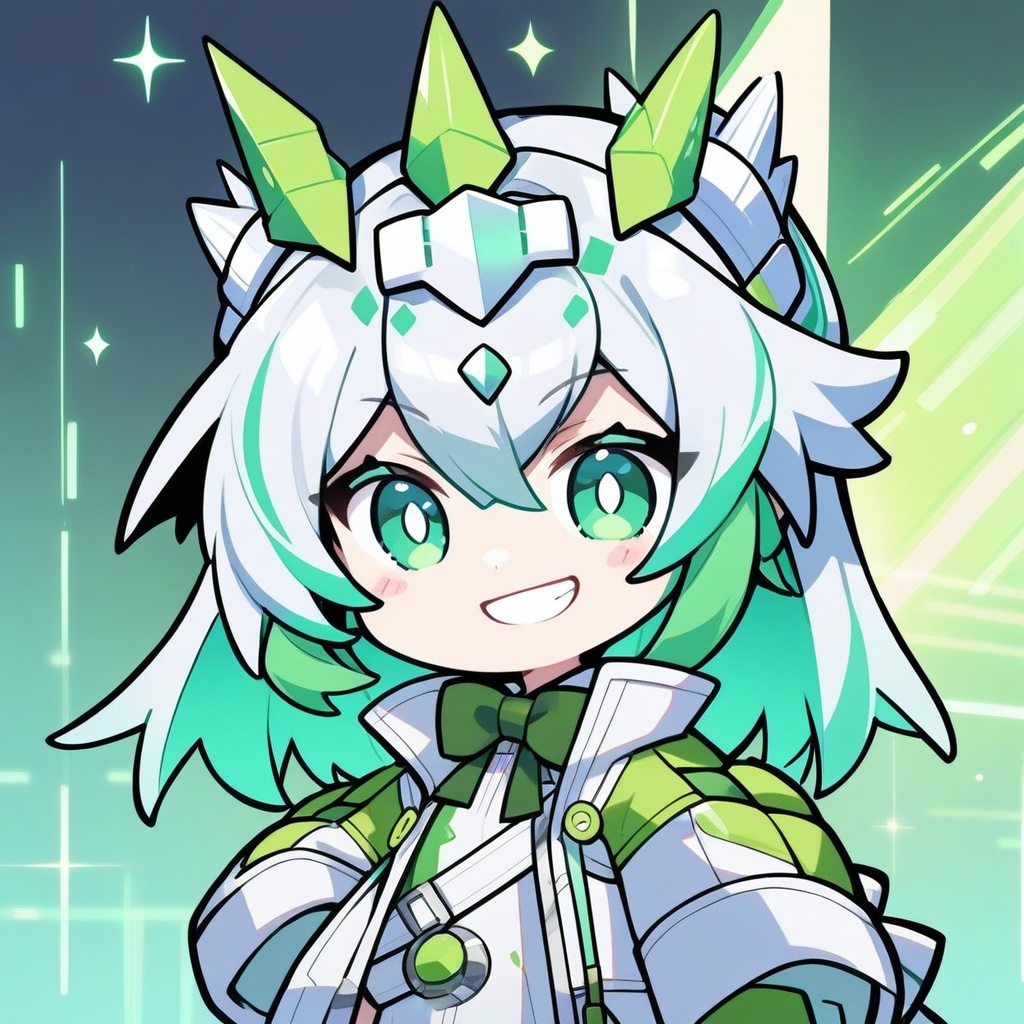 1girl,  chibi,  green spiky hair on Tensor.Art