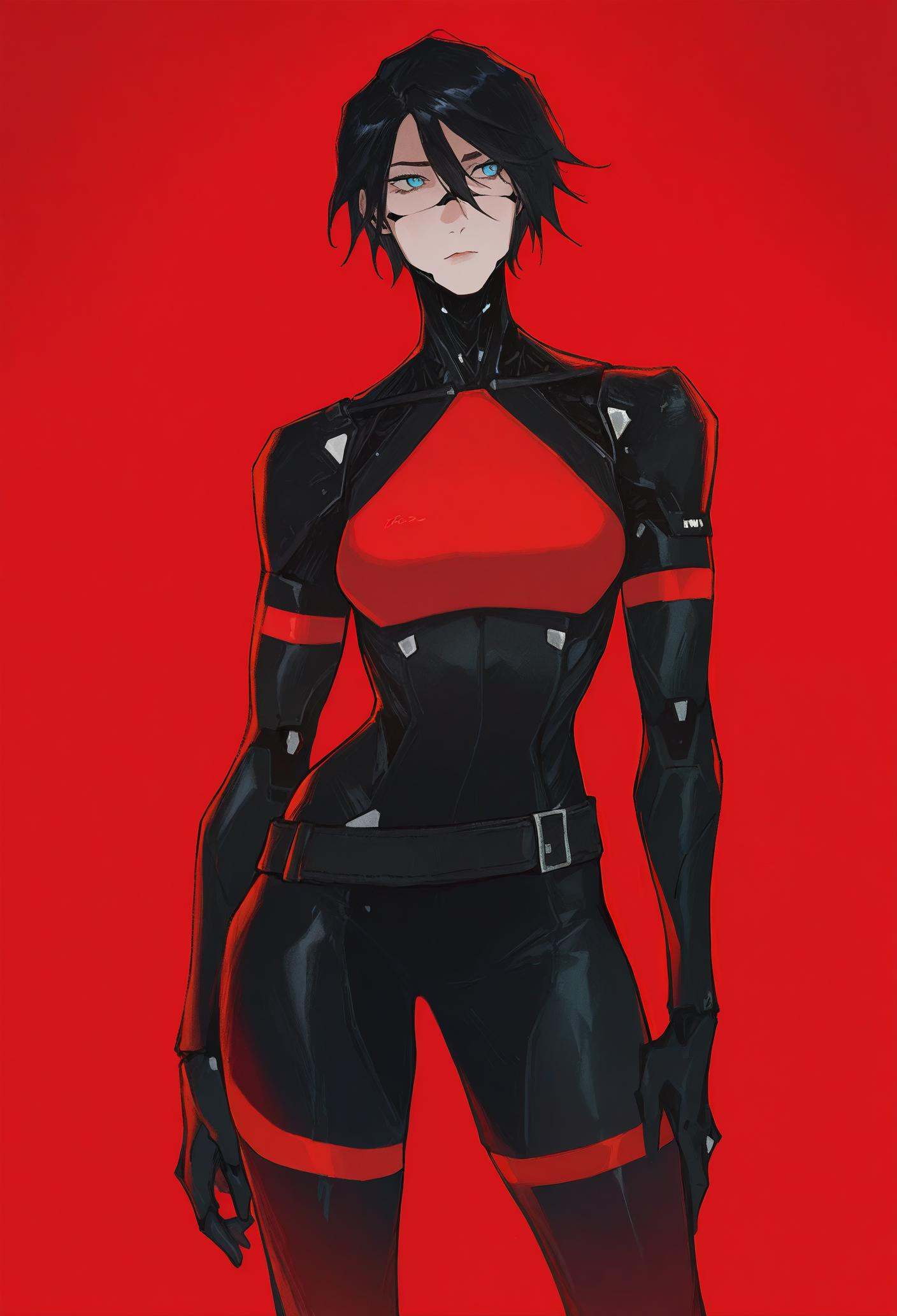 1girl,  solo,  red background on Tensor.Art